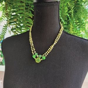 Czech Uranium Glass and Pearl Necklace Vintage 30s